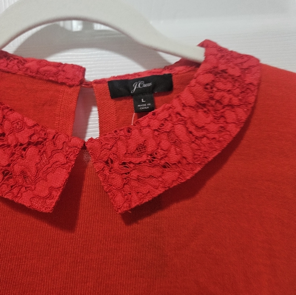 J.Crew Red 100% Merino Wool Lace Collared Sweater L - Picture 2 of 5